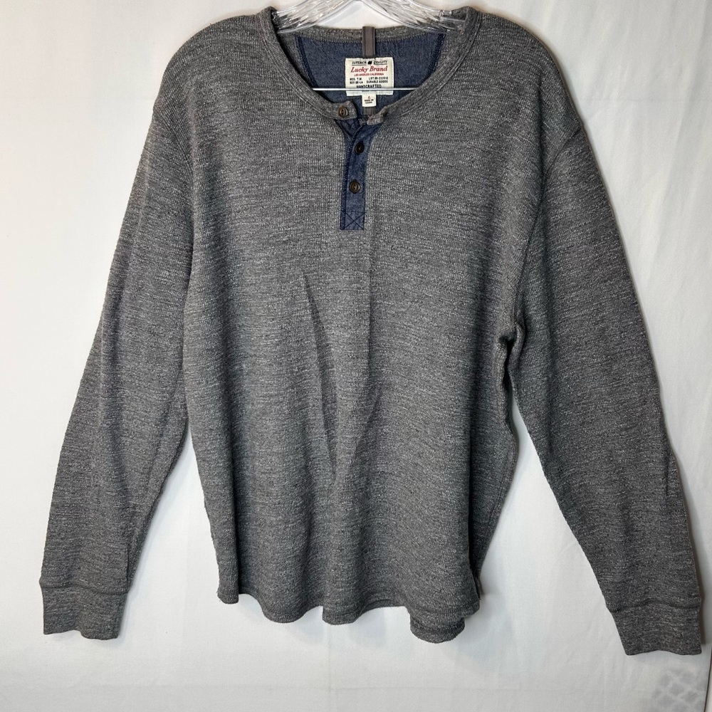 Lucky Brand Men’s Gray Crewneck Sweater Long Sleeve Shirt Thermal Handcrafted L